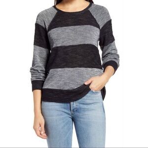 Everleigh Charcoal Gray/Black Stripe Long Sleeve Raglan Sweatshirt